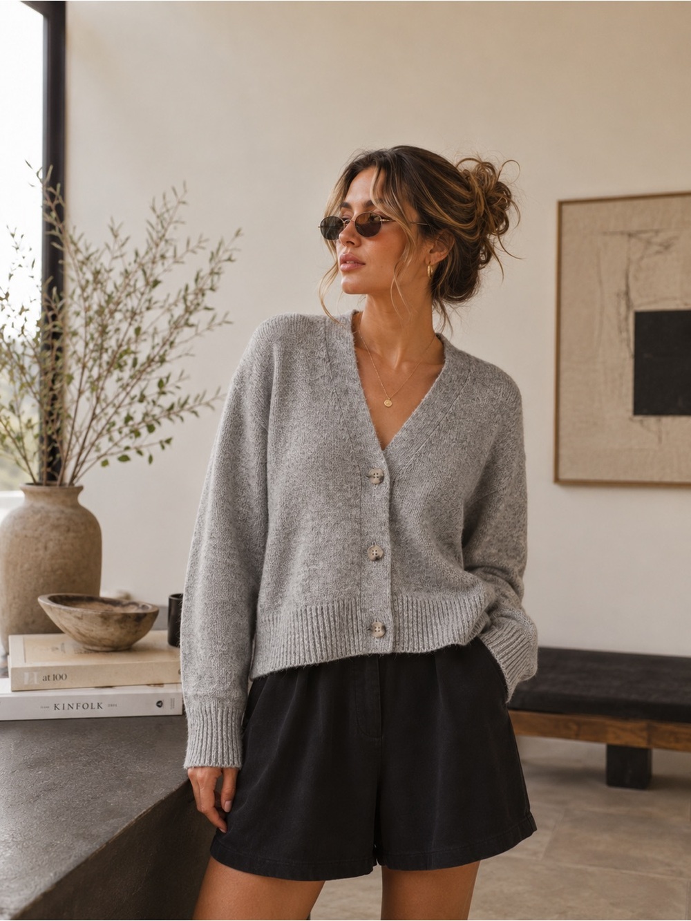 Topshop Basket Weave Knit Cardigan Gray XS